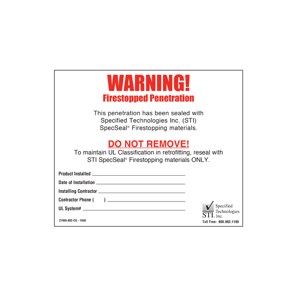 STI Firestop Stickers 100/Pack - ERS Construction Products